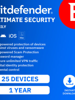 Bitdefender ULTIMATE Security 2027, FAMILY (25 Devices, 1 Year) Unlimited VPN - DOWNLOAD VERSION (UK)